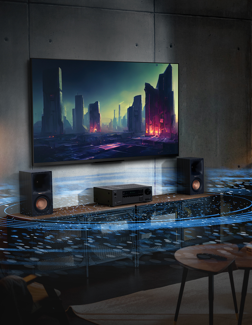 Onkyo TX SR3100 powering Dolby Atmos Surround Sound virtual effects 855x1100