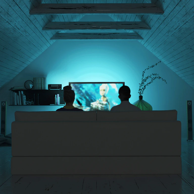 Onkyo TX SR494 Film Playing in Room Illuminated by TV 2000x2000