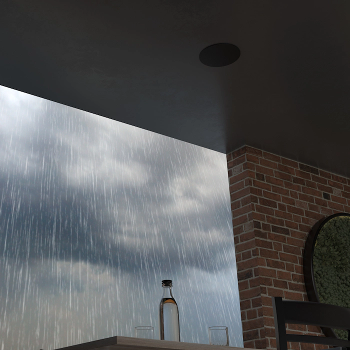 PIC 650 T with IPX5 Waterproof Protection Installed on Restaurant Patio near Heavy Rain 2000x2000