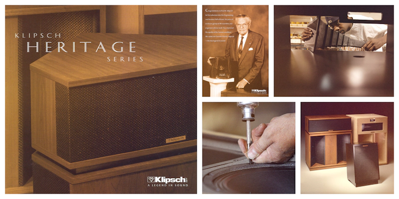 1997 Klipsch History Collage Images of vintage Klipschorn ad artisans hand building speakers Klipsch Heritage loudspeakers 2000x1000