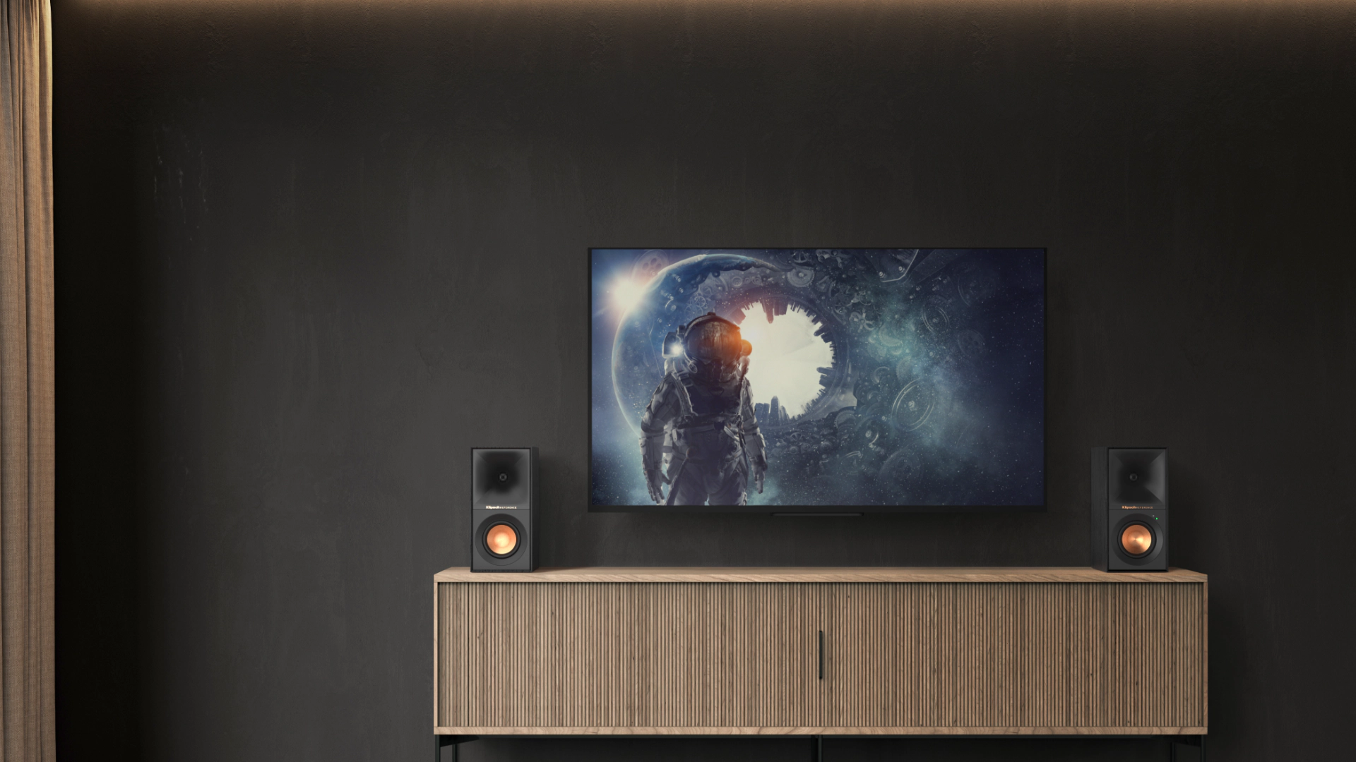 R 40 PM on Modern TV Console with Spacey Imagery 1920x1080