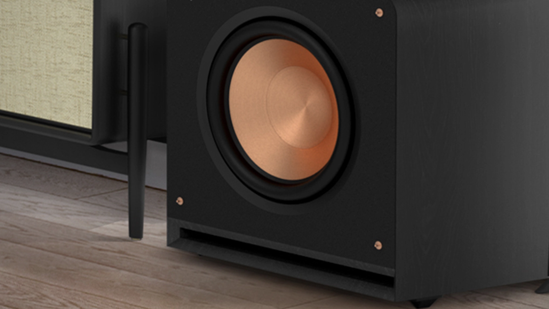 RP 1400 SW on a wooden floor next to a black and beige credenza mobile