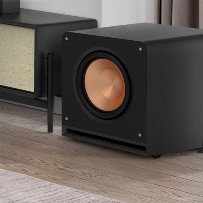 RP 1400 SW on a wooden floor next to a black and beige credenza mobile
