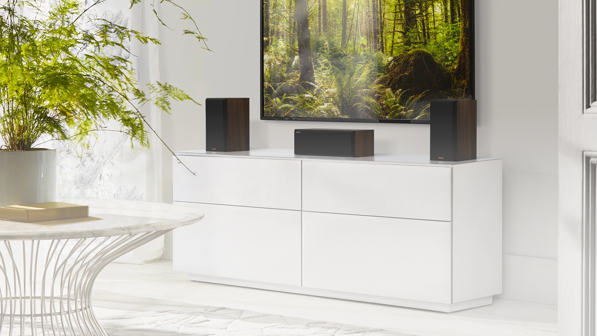 RP 500 C II center channel speaker with RP 500 M II on a grey white credenza 2022 03 30 142210 iski