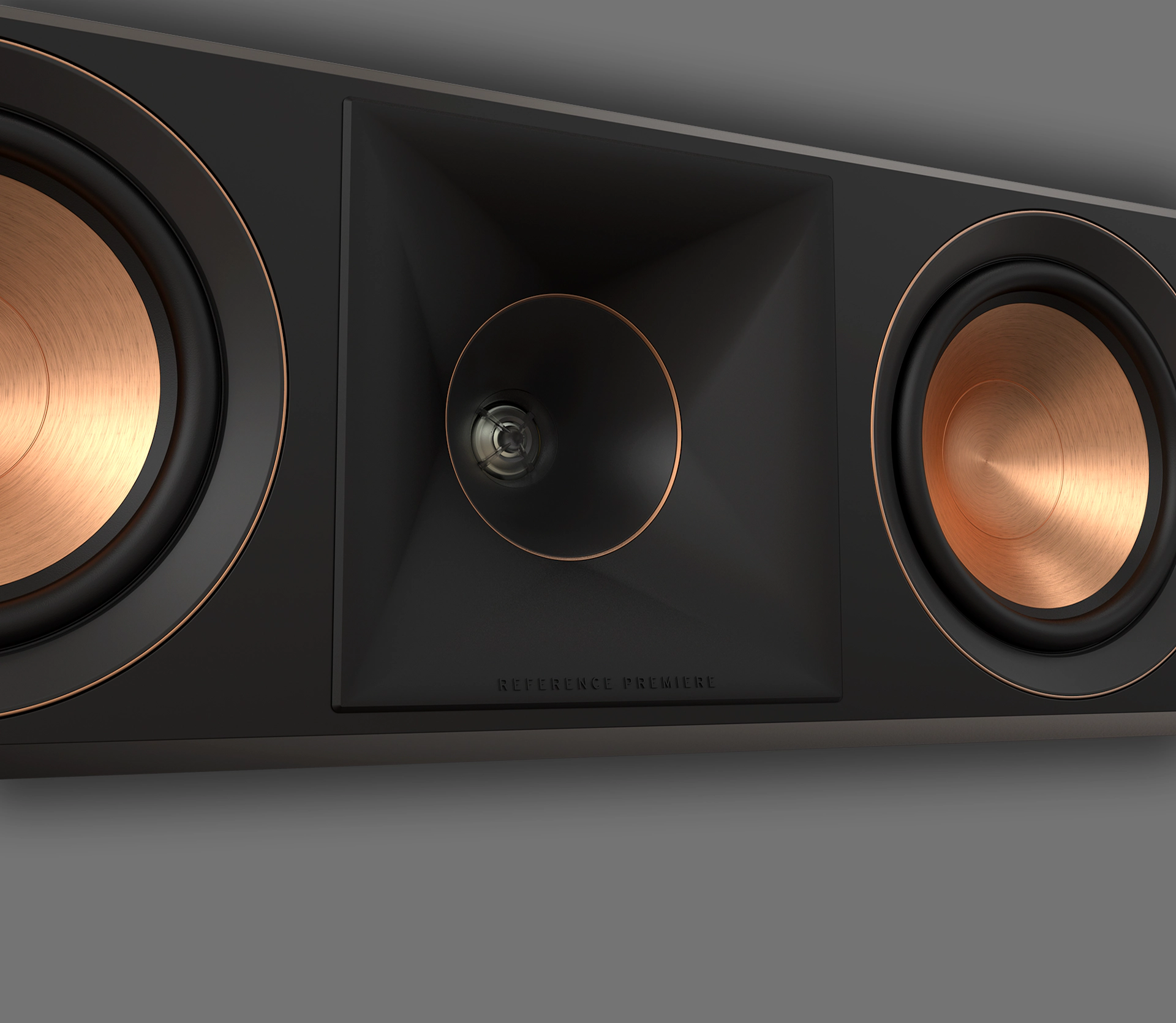 RP 504 C II Close up of horn with copper woofers at the side on a grey background