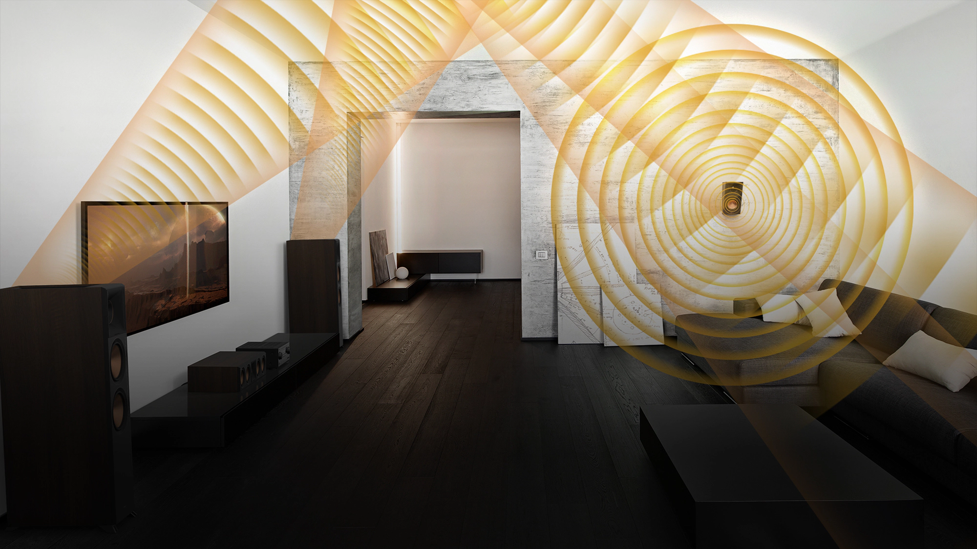 RP 8060 FA II home theater with a graphical depiction of Dolby Atmos sound waves