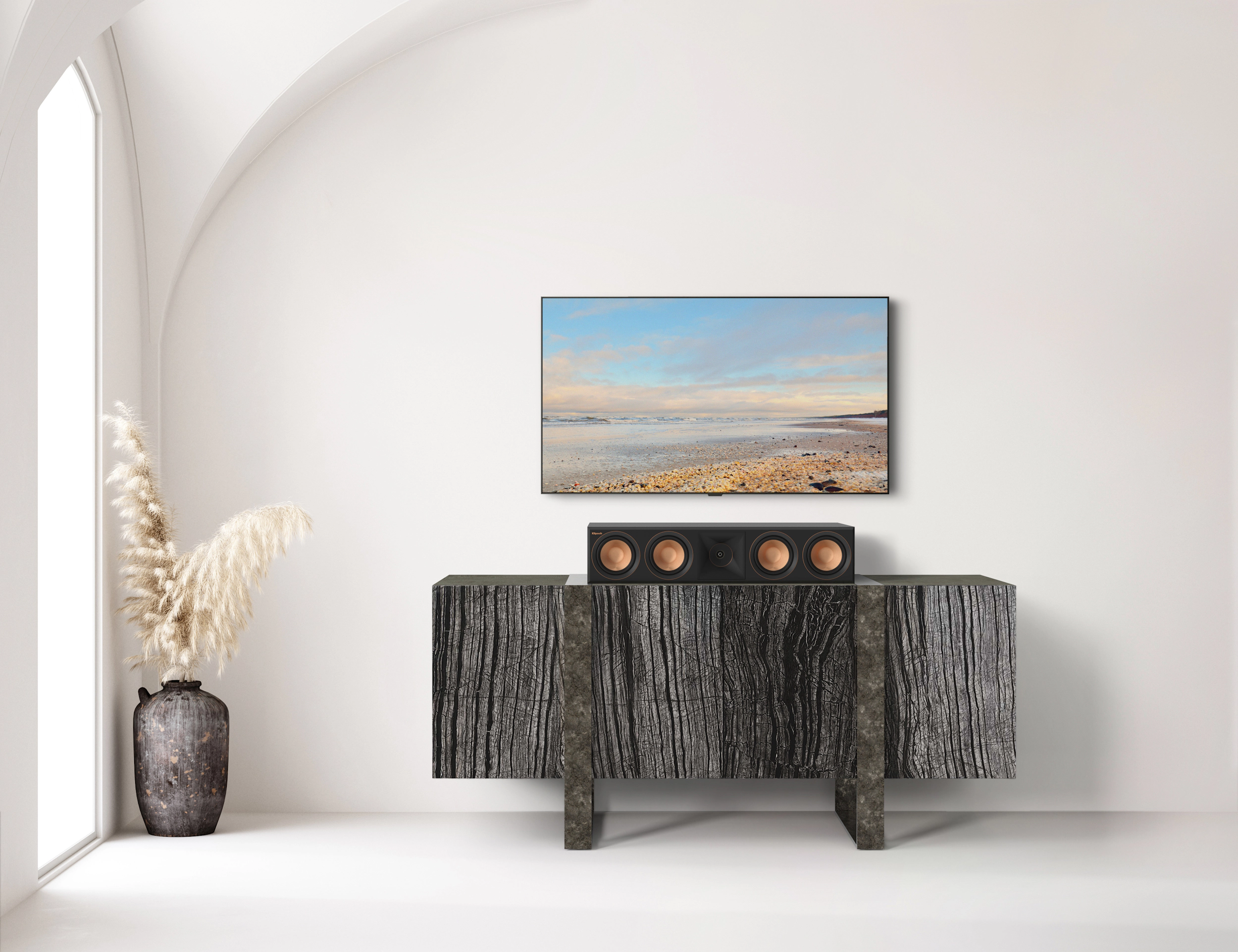 RP504 C center channel speaker against white wall