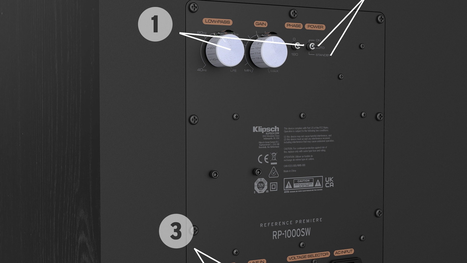 Rear view of RP 1000 SW with numbered feature callouts which are described in page text