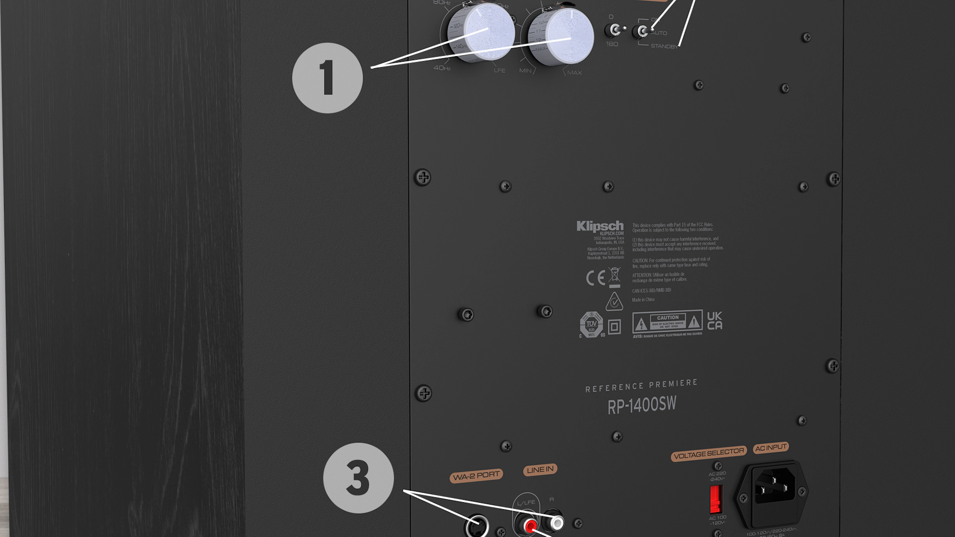 Rear view of RP 1400 SW with numbered feature callouts which are described in page text