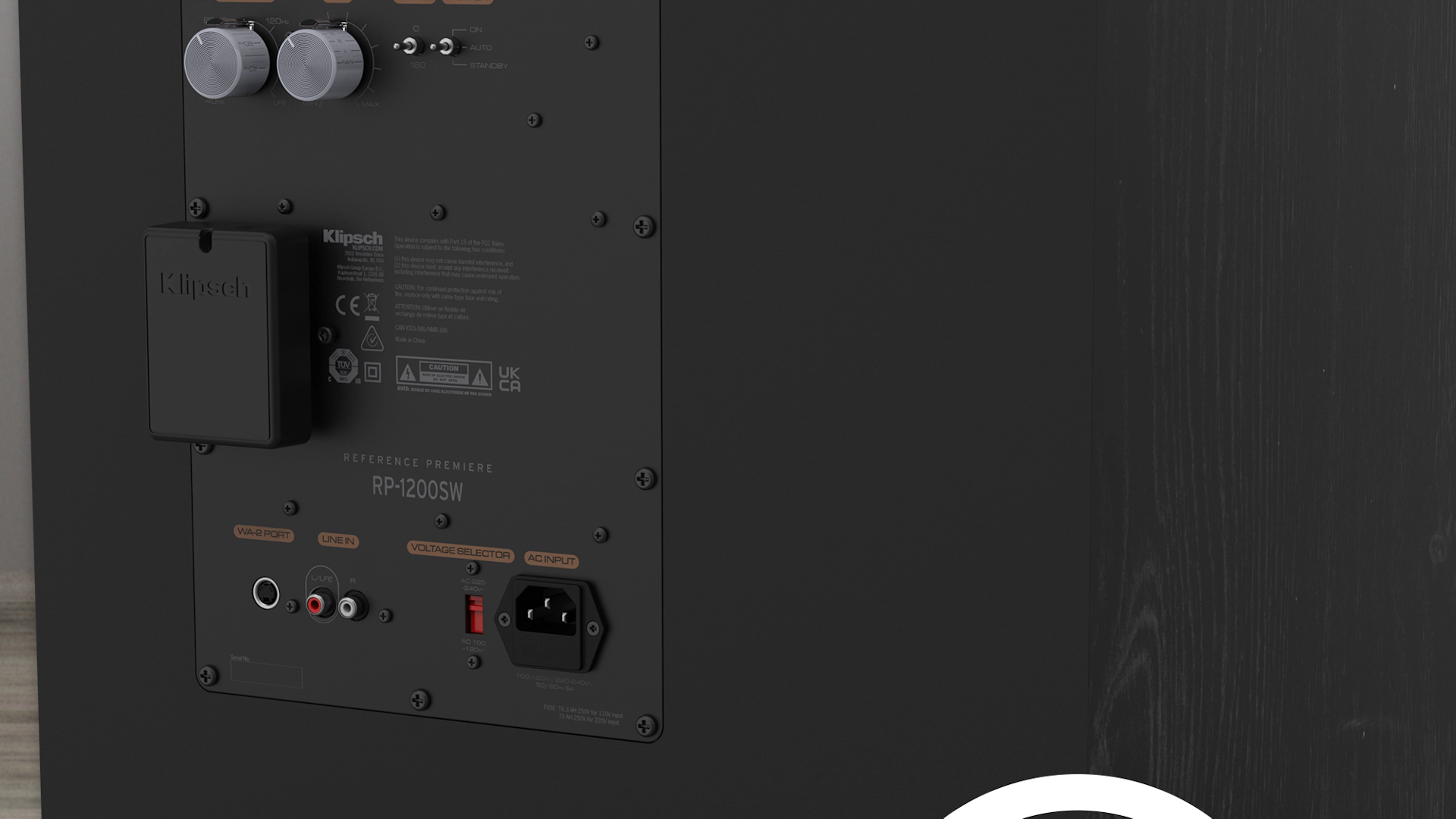 Rear view of a RP 1200 SW with a WA 2 Wireless Subwoofer Kit installed mobile