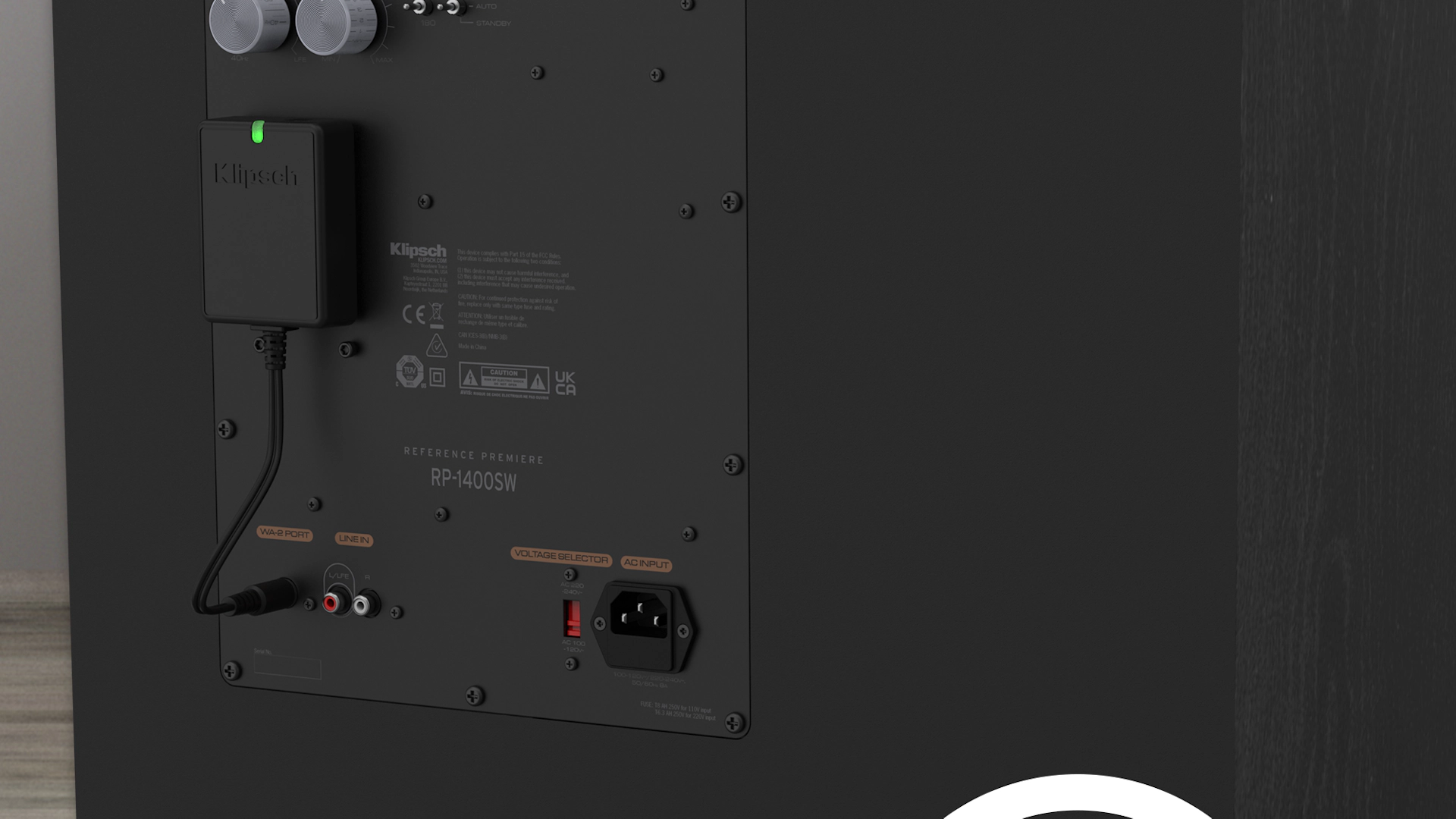 Rear view of a RP 1400 SW with a WA 2 Wireless Subwoofer Kit installed mobile