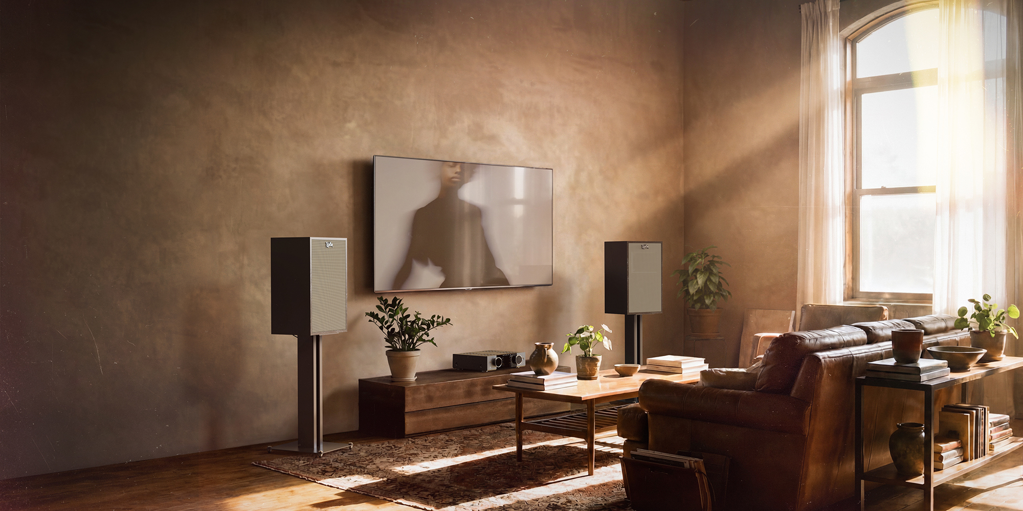 Rebellion BK on stands in large warm living room 2000x1000