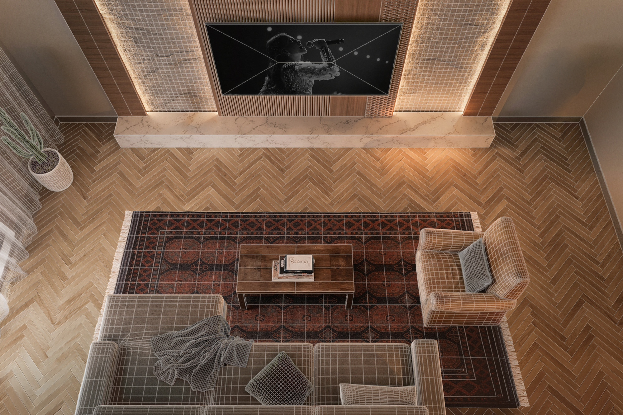 Stylish room from overhead showing Dirac Live calibration visually represented2000x1333 mobile