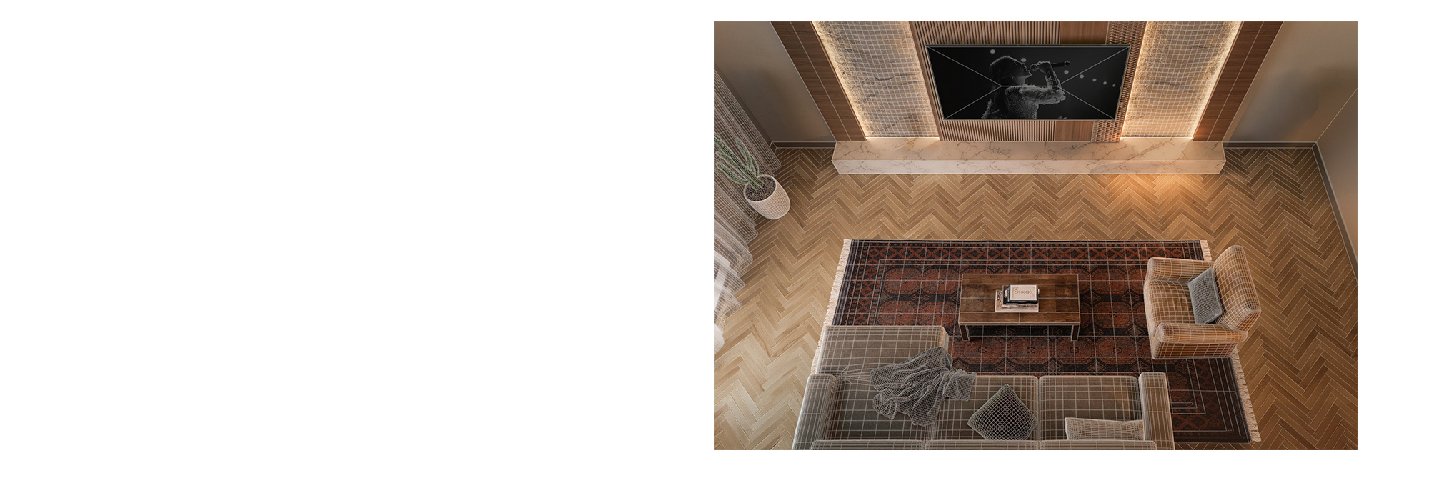 Stylish room from overhead showing Dirac Live calibration visually represented 2000x690 Desktop