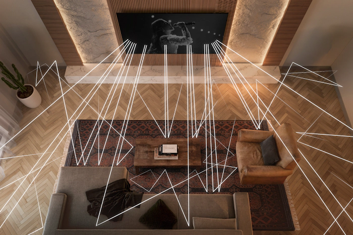 Stylish room from overhead with lines showing where sound gets distorted 2000x1333 mobile