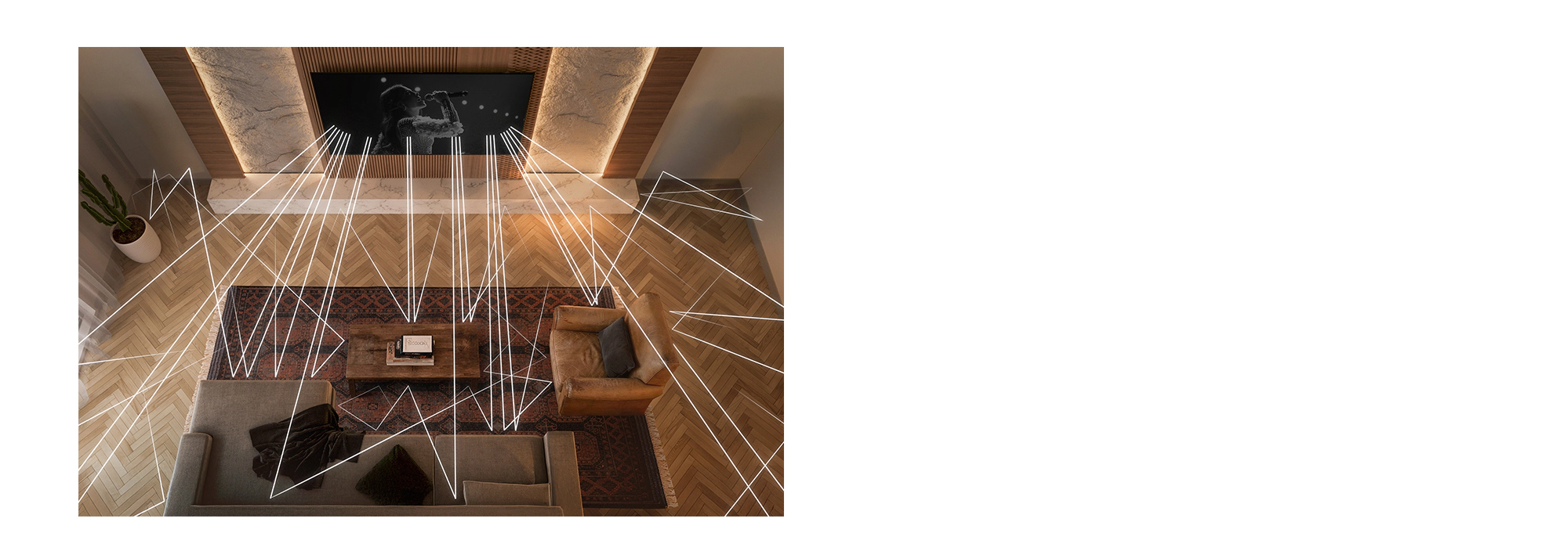 Stylish room from overhead with lines showing where sound gets distorted 2000x690 Desktop