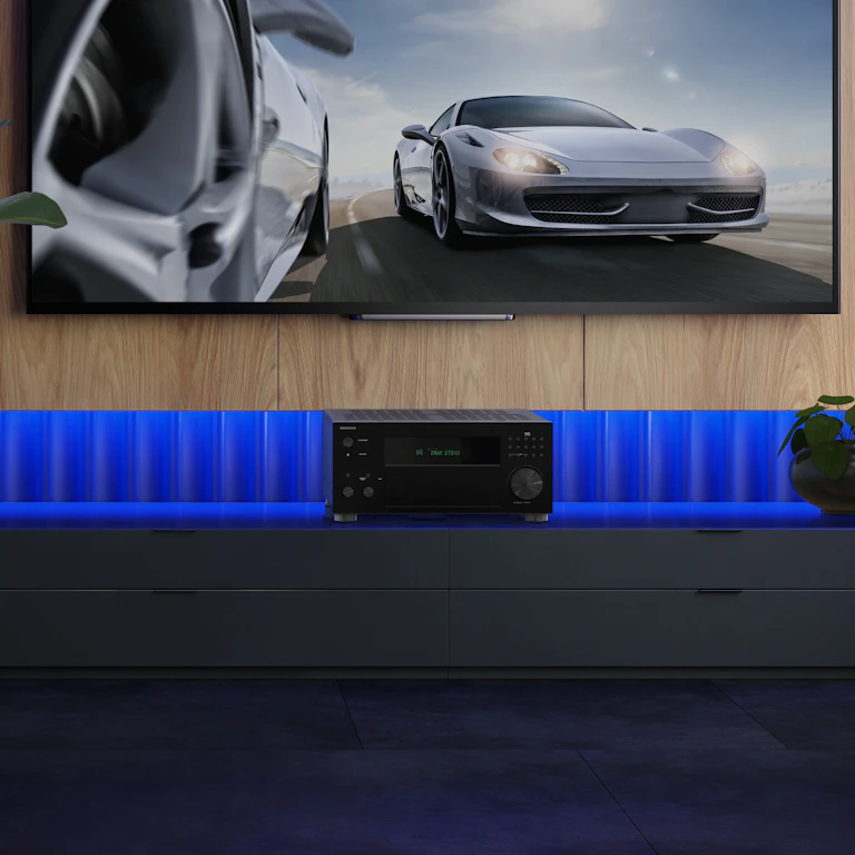 TX RZ70 On Media Console with Plants Blue Light Behind 2000x2000