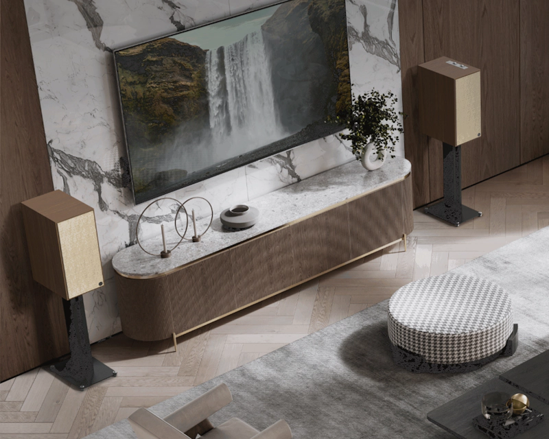 The Nines Walnut Grilles in Vaulted Living Room 2000x2000