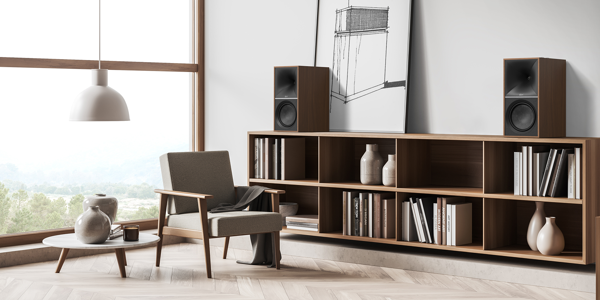 The Nines Walnut On Bookshelf Bright Living Room 2000x1000