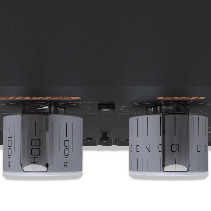 Top down view of knobs on the amplifier of an RP 1000 SW mobile