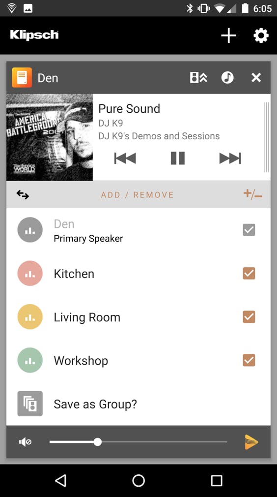 Klipsch stream app screenshot add remove speaker