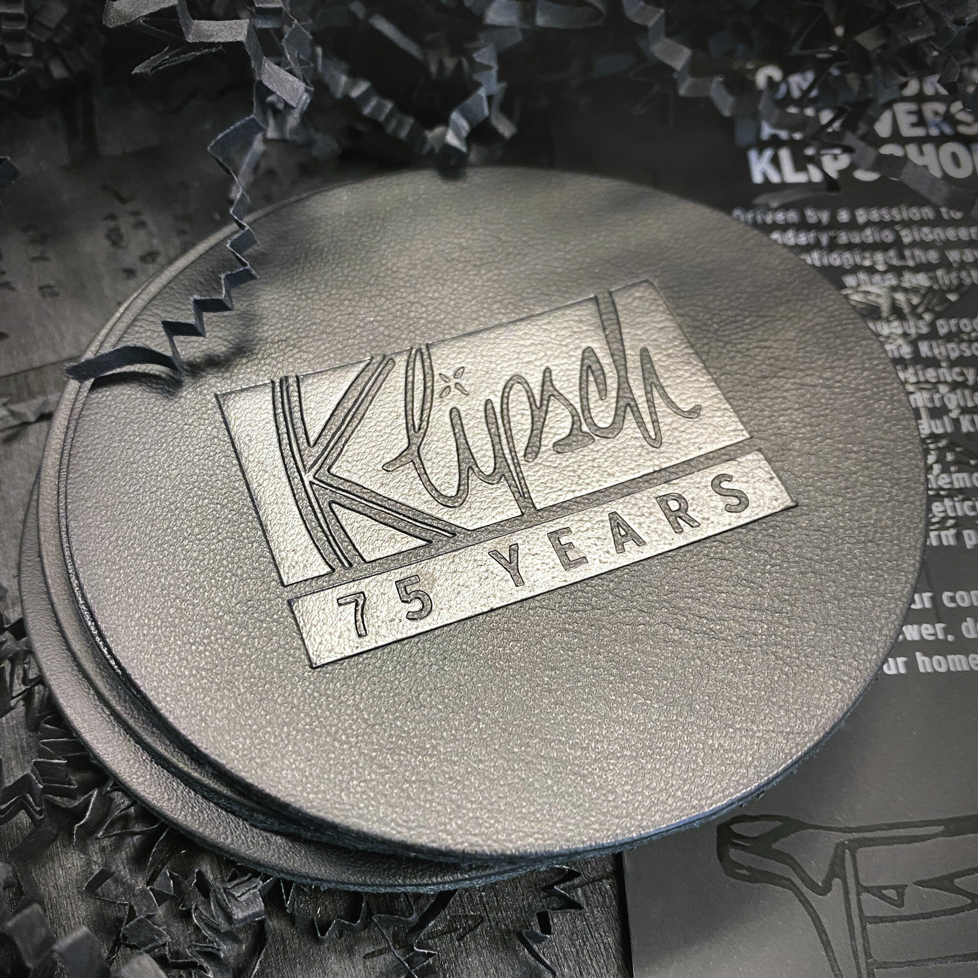 75th anniversary k Lipsch leather coasters