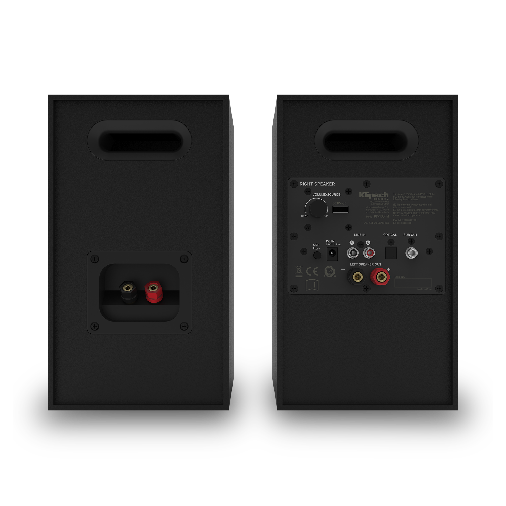 KD 400 bookshelf speaker pair back of speakers