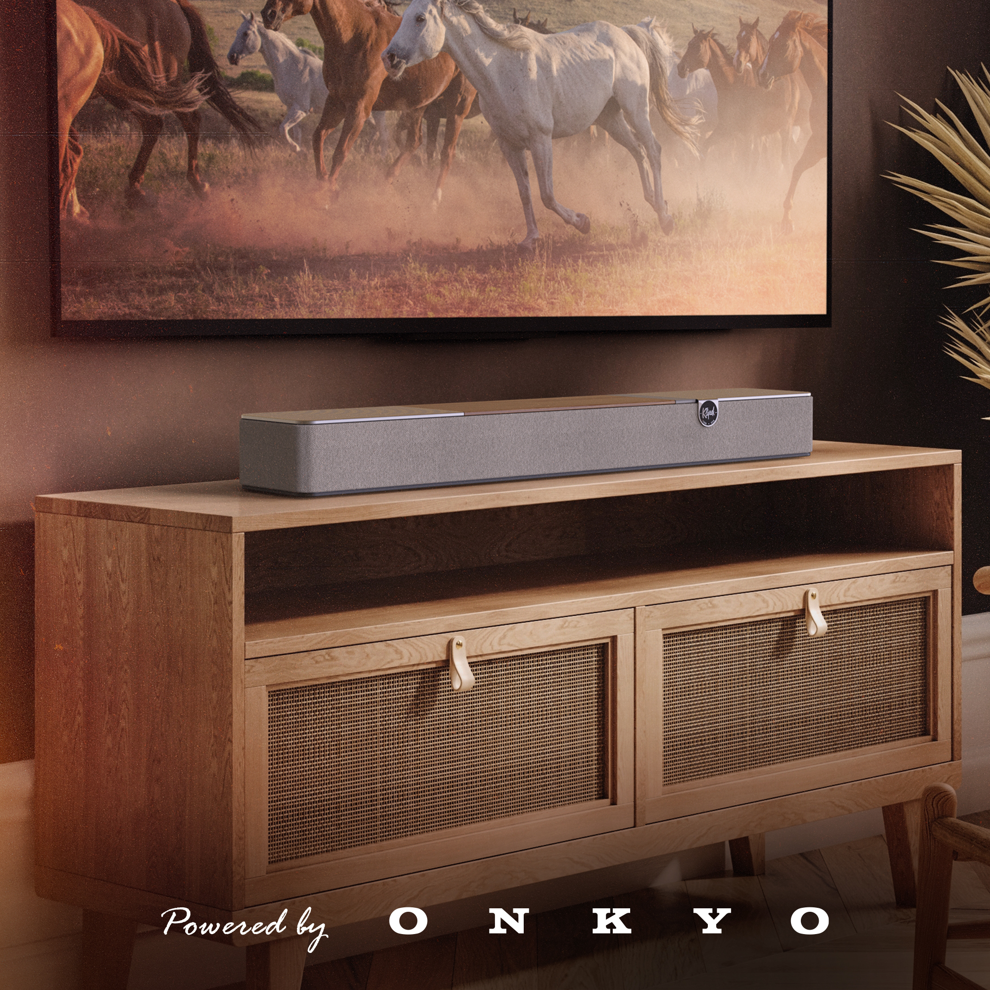 Klipsch Flexus CORE 100 WN in warm living room with modern wild west decor with PBO logo 2000x2000