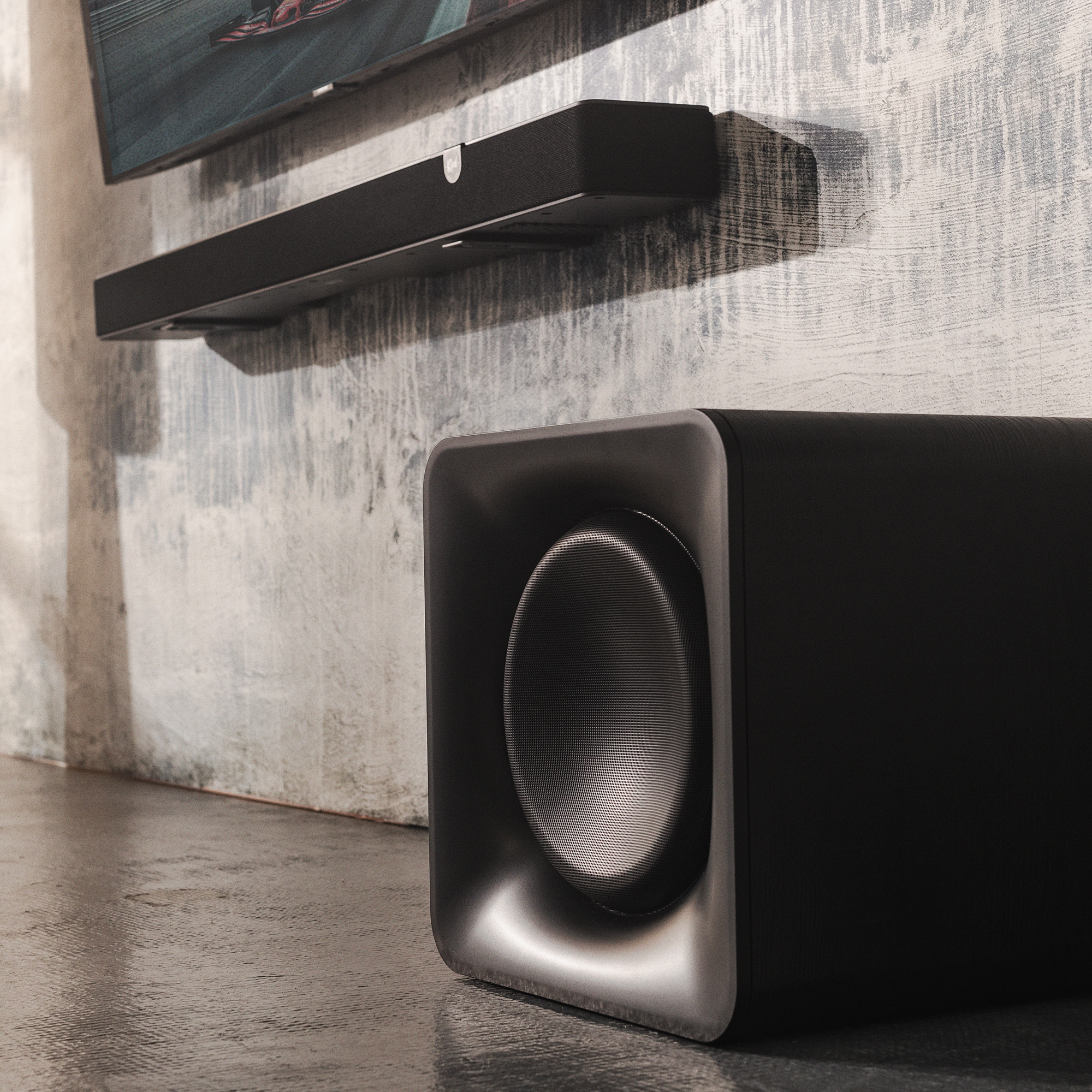 Klipsch Flexus CORE 210 in modern loft under tv 2000x2000