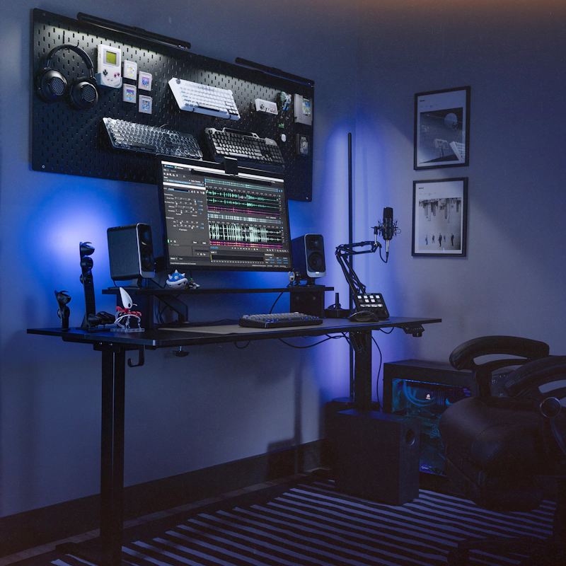 Klipsch Pro Media Lumina On Desktop with Blue Lighting 2000x2000