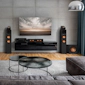 Klipsch R 101 SW Subwoofer in a home theater setting with grilles off 6
