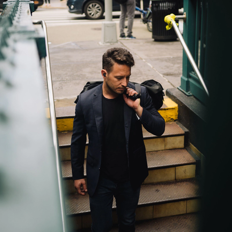 Klipsch T5 II ANC earphones man going to subway