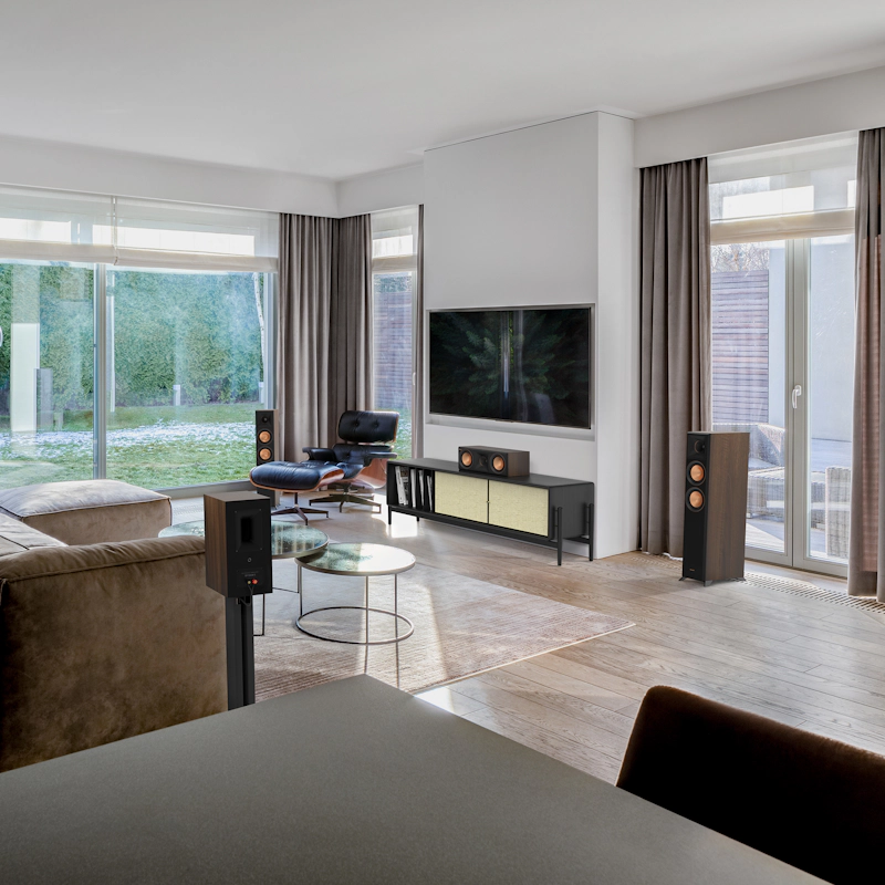 RP 500 C II sitting on a black and beige credenza under a TV