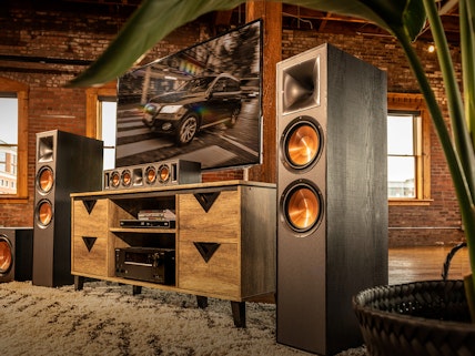 Klipsch speaker system with tv in living room